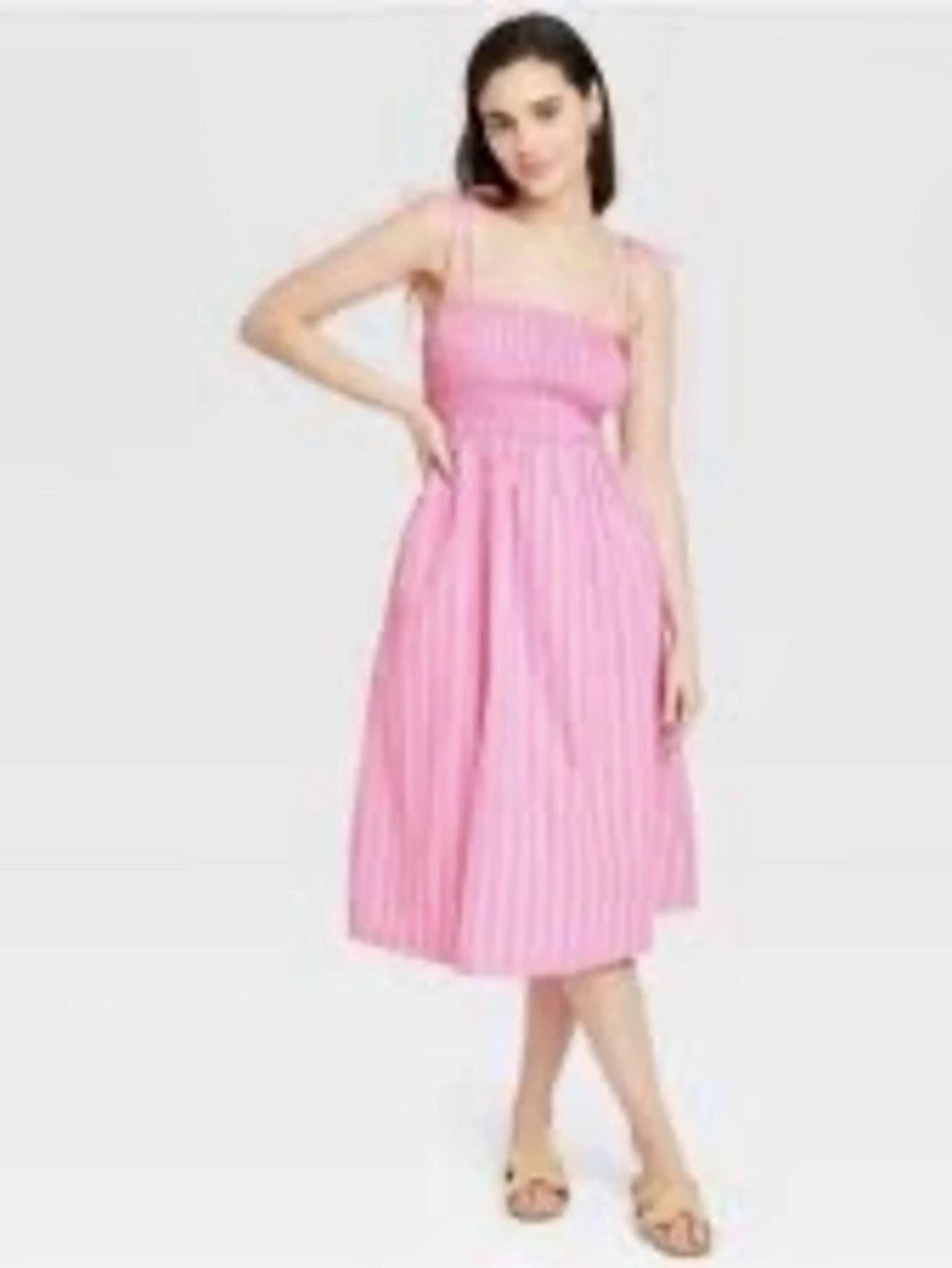 Two A New Day Brand Dresses Midi Smocked Sundress Pink Striped Midi Dress Size S